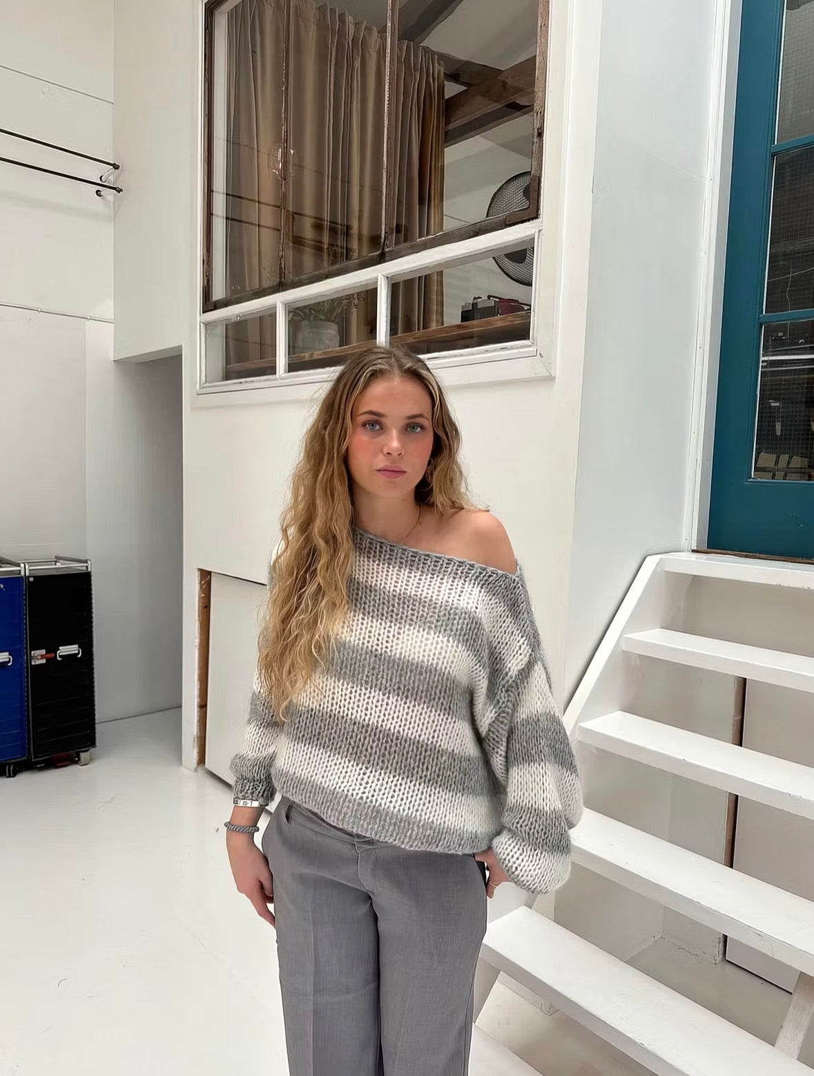 Cardigan long à rayure pour femmes