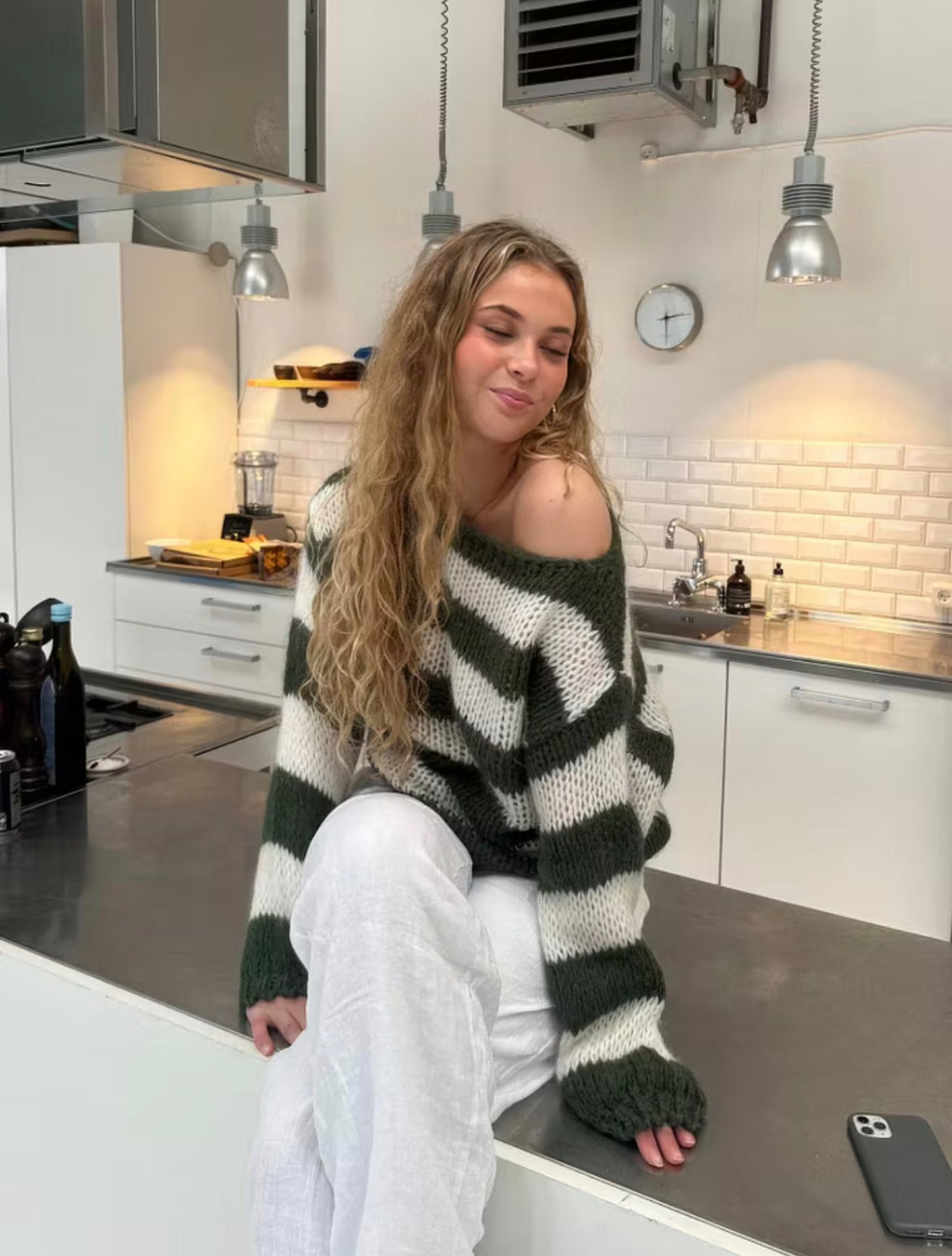 Cardigan long à rayure pour femmes