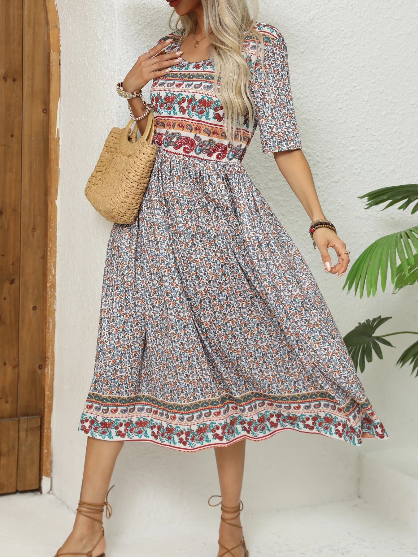 Robe bohème col rond