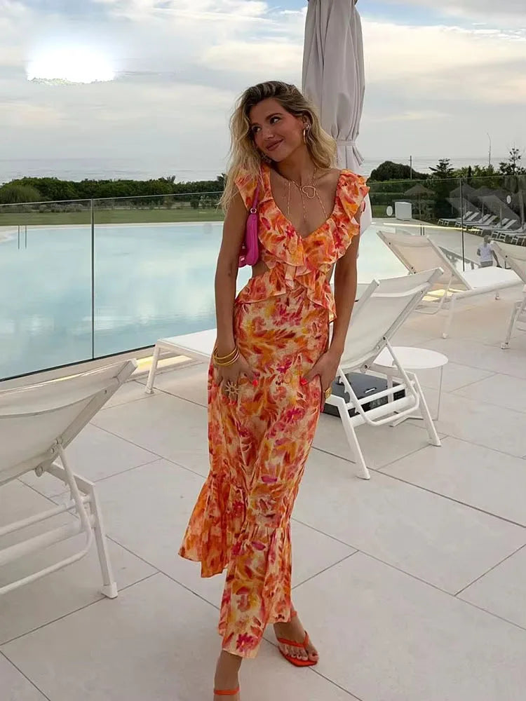 robe longue bohème orange