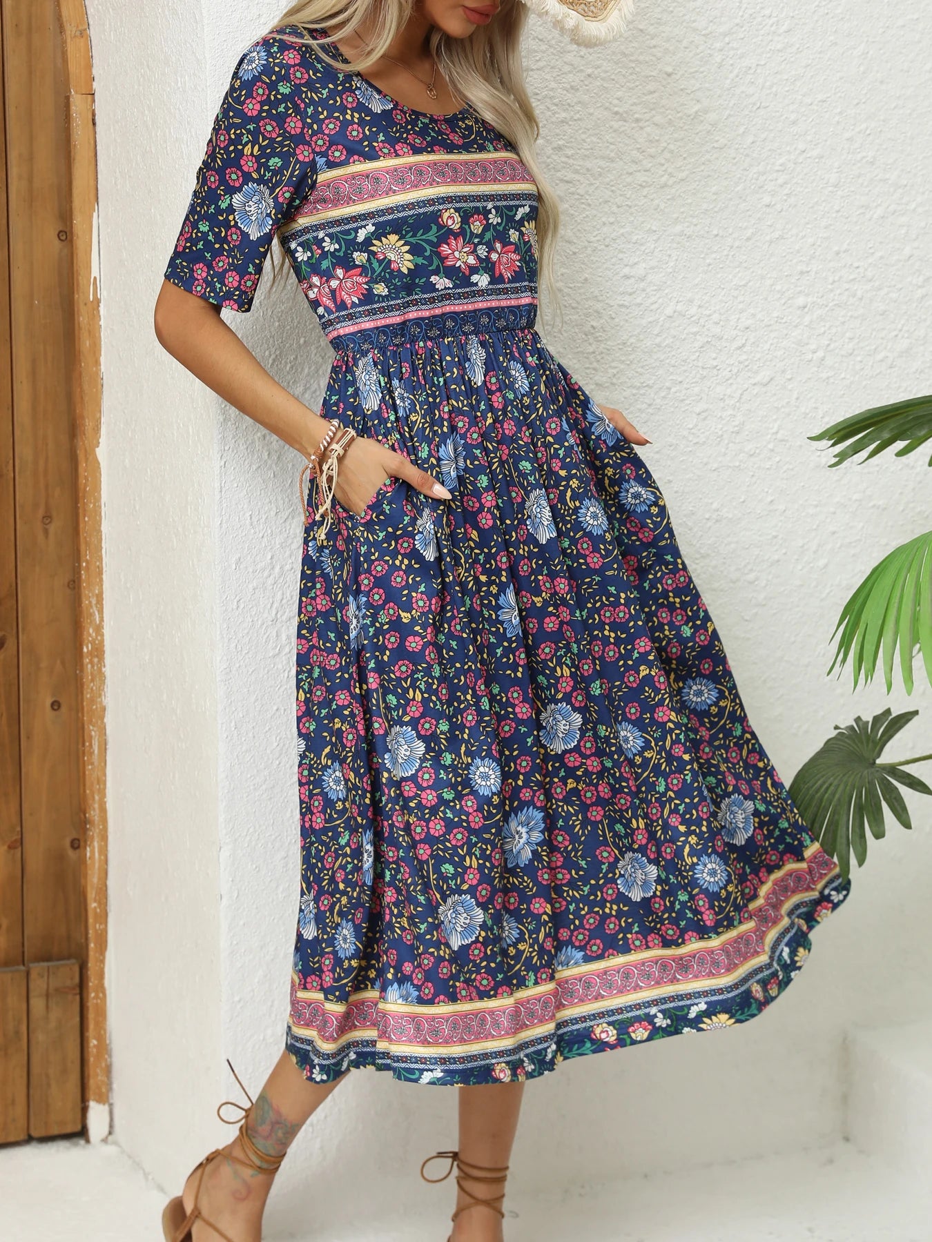 Robe bohème col rond