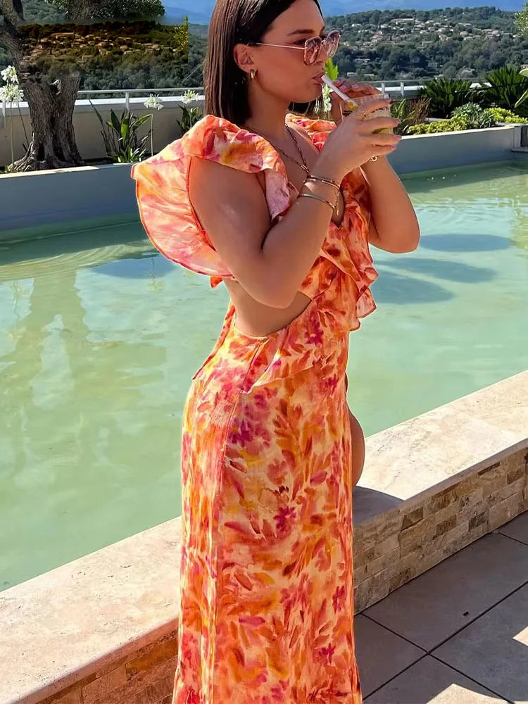 robe longue bohème orange