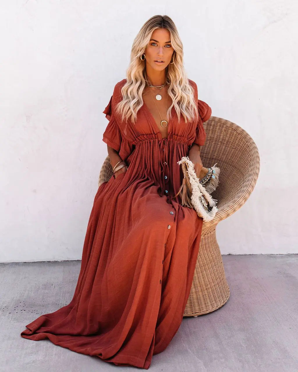 robe pour plage bohème col en V