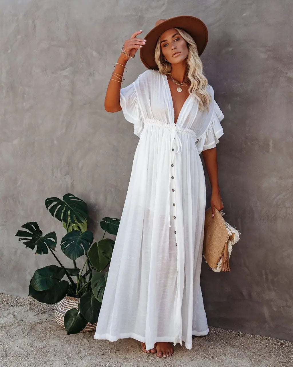 robe pour plage bohème col en V