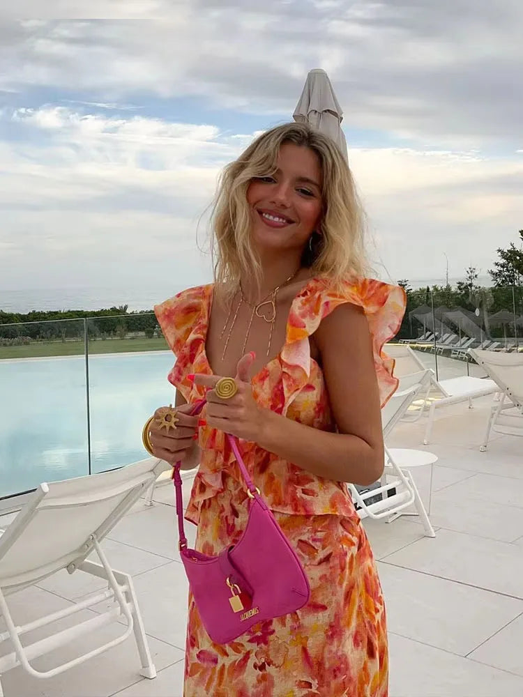 robe longue bohème orange