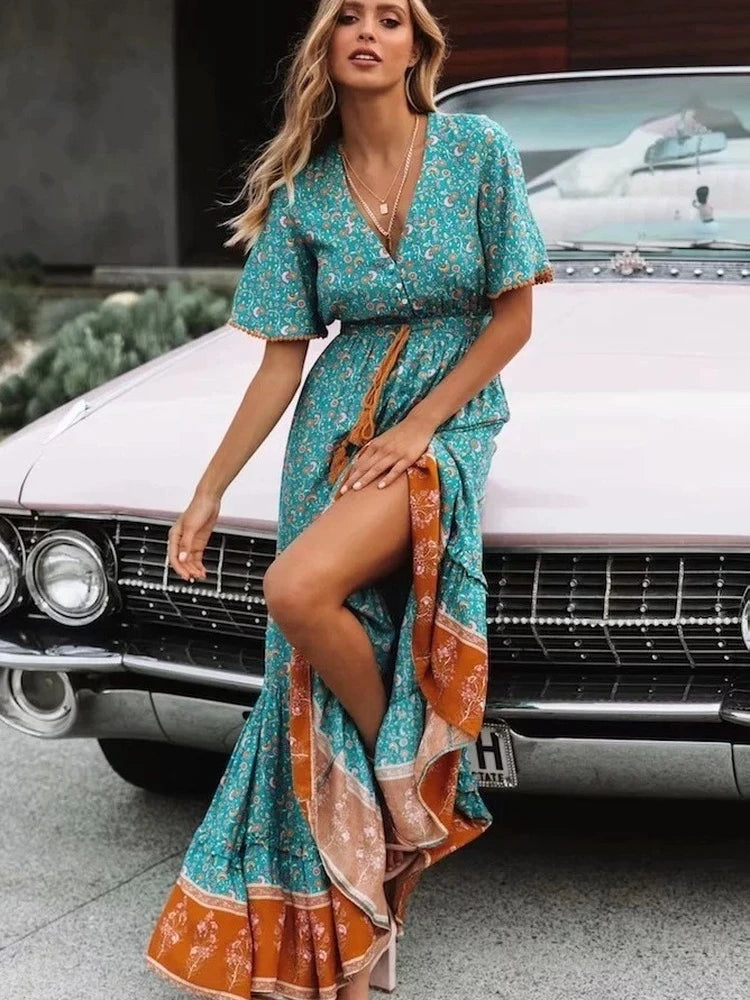 robe longue été col en V
