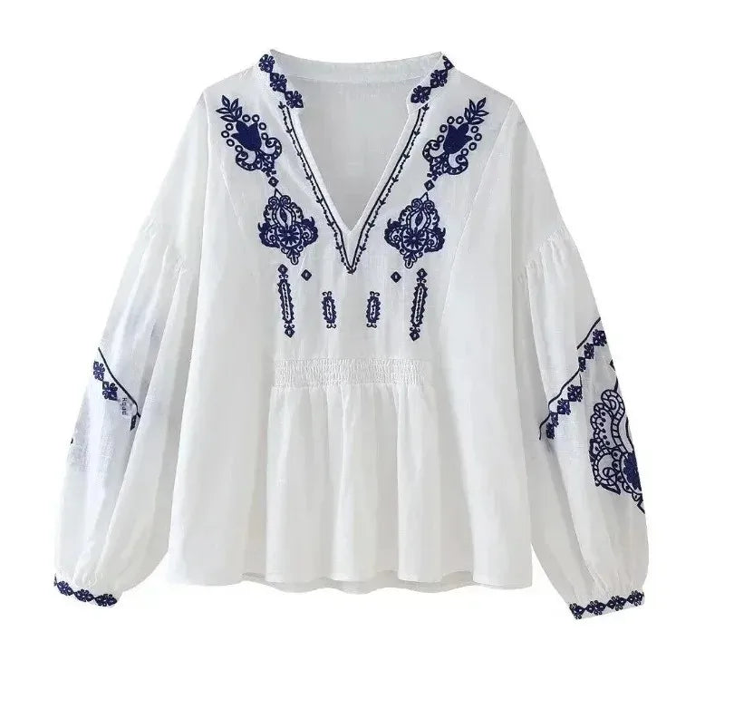Haut brodé à manches longues femme
