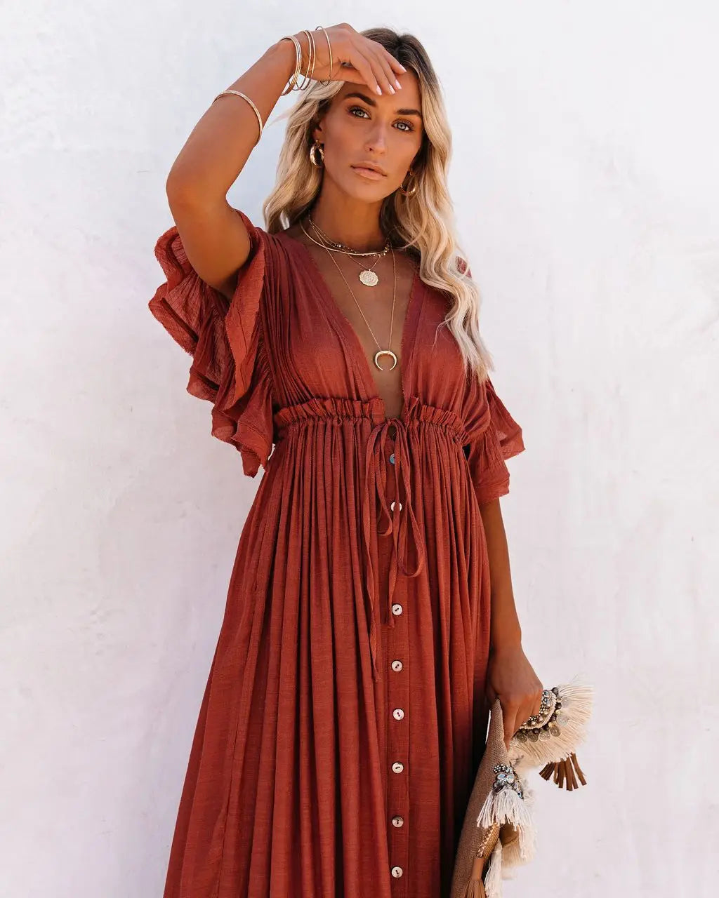 robe pour plage bohème col en V